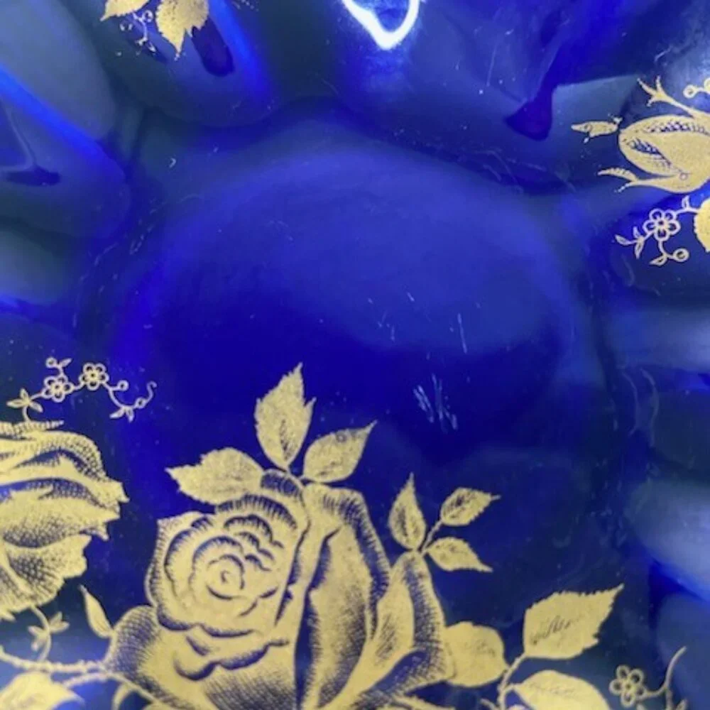Vtg Old Foley James‎ Kent Staffordshire England Dish Cobalt Blue & Gold Floral